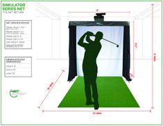 the silhouette of a man playing golf is shown in front of a screen with measurements