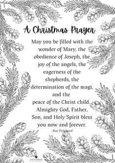 a christmas prayer with pine branches and cones