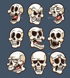 cartoon skulls with different facial expressions - miscellaneous objects / animals characters, people & pets