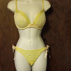 Nwot - Victoria Secrets - Yellow Rhinestone Bra And Panty Set - 36d / L Bra Is A Push Up Padded For Extra Support, Lace And Rhinestones On Bra Only, Adjustable Straps. 36d. Panty Is A Tie Side Bikini, Pink Bows On Side, Yellow Part Is Sheer Back And Front. Large. Mint Condition Brand New Never Worn. Tags Fell Off Or I Removed Them. Found Tons Of Tags In The Storage Bin. Indian Jones, Royal Wedding Harry, Yellow Bra, Rhinestone Bra, Half Blood Prince, Bra And Panty Set, The Royal Wedding, Push Up Pads, Pink Bows