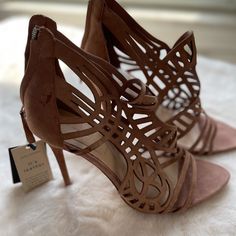 Blush / Nude Open Toe Suede Womens Zara Shoe In Size 10 /41 Zara Brown Heels For Spring, Zara Beige Open Heel Shoes, Zara Beige Open Toe Heels, Elegant Zara Sandals With 4-inch Heel, Zara Sandals With Padded Heel, Synthetic, Zara Open Toe Heels With 4-inch Heel, Zara Pumps, Red Sandals Heels, Hot Pink Heels