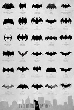 the evolution of batman logos in black and white