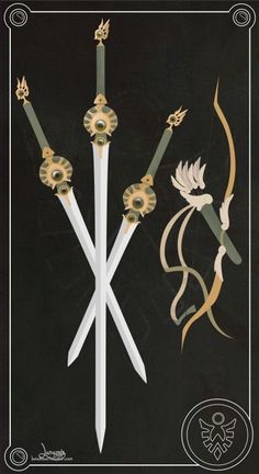 an image of two swords with bows and arrows in the shape of flowers on them