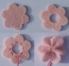 four different types of flowers made out of felt