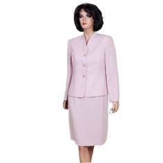 Lesuit " "Pink Quartz" Skirt Suit Includes A Long-Sleeve, Collarless Jacket With Three-Button Front Closure And Princess Seams. Matching Kneed-Length Straight Skirt Has Invisible Side Zippers. Both Pieces Fully Lined. 100% Polyester. Dry Clean. Imported. New With Tags. Feminine Fitted Long Sleeve Skirt Suit, Feminine Fitted Skirt Suit With Long Sleeves, Pink Suits With Button Closure For Work, Spring Fitted Skirt Suit With Button Closure, Pink Formal Suit With Button Closure, Pink Suits With Button Closure For Formal Occasions, Classic Spring Skirt Suit With Buttons, Fitted Solid Color Sets With Buttons, Spring Skirt Suit With Buttons And Long Sleeves