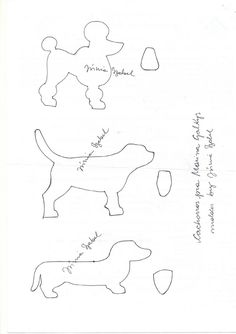 a drawing of three dogs with names on them