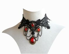 Vintage Vampire Black Lace Choker Necklace Punk Rock Necklace Gothic Necklace, Halloween Decorations Party Necessary Black Lace Choker Necklace, Vampire Necklace, Red Choker, Steampunk Halloween, Black Lace Choker, Lace Choker Necklace, Choker Necklace Designs, Gothic Chokers, Rock Necklace