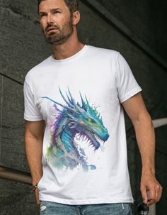 Unleash your inner dragon with our Watercolour Fantasy Dragon Graphic T-Shirt! Made from 100% cotton, this unisex heavy cotton tee is the perfect foundation for your casual wardrobe. The medium fabric weight of 5.3 oz/yd² (180 g/m²) is soft and comfortable, and the classic fit ensures a timeless look. The watercolour fantasy dragon graphic is vibrant and eye-catching, making this t-shirt a unique and stylish addition to your wardrobe. The specially spun fibers provide a smooth surface for premium printing, ensuring vividity and sharpness. The tear-away label adds a touch of quality, and the sizing runs true to size, making it easy for you to find your perfect fit. No side seams means there are no itchy interruptions under the arms, making this t-shirt perfect for all-day wear. The shoulder Cotton T-shirt With Dragon Print, Dragon Print Cotton T-shirt For Streetwear, Cotton T-shirt With Dragon Print For Streetwear, Cotton T-shirt With Dragon Print Short Sleeve, Cotton Crew Neck T-shirt With Dragon Print, Cotton Dragon Print T-shirt For Streetwear, Casual Crew Neck T-shirt With Dragon Print, Crew Neck Cotton Top With Dragon Print, Casual Crew Neck Top With Dragon Design