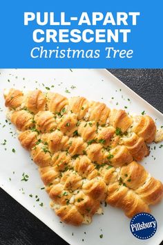 pull apart crescent christmas tree on a white platter