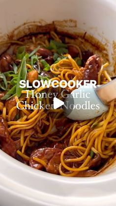 BORED OF LUNCH on Instagram: "Slowcooker Honey Garlic Chicken Noodles 🍜🍯 502 cals a serving

Here’s a recipe that’s going to save you ordering a takeaway throughout the next few months. Serves 4 but I usually do 3 extra large portions. My new Slowcooker book Six Ingredient Slowcooker is £10 and it’s out now so grab that if you love easy slowcooker recipes. 

Ingredients 
- 400g of chicken thigh 
- 6-7 tbsp dark soy sauce (reduced salt) 
- 7 tbsp honey 
- 1 tbsp cornflour / tbsp water 
- Garlic 🧄 (lots) 
- 4 tbsp sriracha 🌶️ 
- 100ml of chicken 🍗 
- 200g of noodles 
- 1 tbsp of hoisin 🥄 
- 1 tbsp ginger 

How to? 

1. Add everything to the slowcooker for 4-5 hours on high or 7-8 on low, stir chicken and slightly break it up 
2. Toss in cooked noodles and spring onions 
3. (If you want