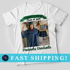 Graduation T-shirt for Graduating Class of 2023, Gift for a Graduate, Personalized T-shirt with Graduate Picture, Custom Graduation Shirt Hi! Welcome to our shop! Our main objective here at My Fashion Tees is your upmost satisfaction. Please message us with any questions you have about our products and services. Thank for taking time to check out what our shop has to offer! PRINTING PROCESS: We use the direct to garment (DTG) printing process, which uses water based textile ink. Each shirt is pr Casual Tops With Custom Print For Graduation, Cotton Crew Neck Top For Graduation, Graduation Letter Print Crew Neck T-shirt, Casual Crew Neck Top For Graduation, Graduation Custom Print Short Sleeve T-shirt, Relaxed Fit Crew Neck Top For Graduation, Cotton T-shirt With Custom Print For Graduation, Cotton Crew Neck T-shirt For Graduation, Pre-shrunk Short Sleeve T-shirt For Graduation