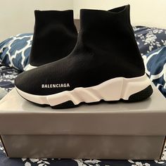 Brand New. White/Black Got It As A Gift, Too Small Comes With Dust Bag And Box. Designer Black Sneakers With Medium Fit, Designer Black Sneakers With Regular Fit, Black Luxury Slip-on Sneakers, Shoes Balenciaga, Balenciaga Speed, Balenciaga Shoes, Got It, Womens Shoes Sneakers, Balenciaga