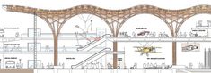 an architectural drawing shows the inside of a building with multiple levels and different types of architecture