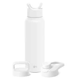 thermos bottle and cup are next to each other on a white background,