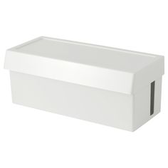 a white plastic box is shown on a white background