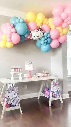 a hello kitty themed birthday party with balloons