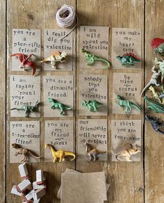 dinosaur magnets are arranged on brown paper with words that read, if you're not a dierifice, i'll be my valentine