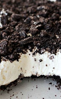 an ice cream cake with oreo cookies on top