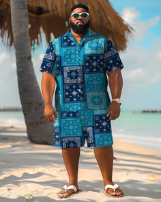 This Hawaiian Shirt Shorts Set is suitable for all kinds of casual occasions, such as vacations, beach parties, summer picnics and so on. You can pair it with a pair of sandals or sneakers for a trendy look. Whether you are on vacation or in daily life, this set will bring you a comfortable and stylish wearing experience. Casual suit: Casual men's short-sleeved shirt suit focuses more on comfort and leisure. It usually consists of a light, short-sleeved shirt worn with jeans or slacks. This set is suitable for everyday casual events, parties or vacations.Sports Suit: Sports men's short sleeve shirt suit suitable for sports or outdoor activities. It is usually made of moisture-wicking and breathable fabric, providing a comfortable wearing experience. This set is suitable for fitness, runnin Blue Hawaiian Shorts For Vacation, Blue Hawaiian Vacation Shorts, Casual Printed Hawaiian Shirt For Summer, Casual Summer Hawaiian Shirt Printed, Printed Shorts For Beach Season Vacation, Printed Vacation Shorts For Summer, Printed Shorts For Vacation And Beach Season, Printed Summer Vacation Shorts, Blue Casual Shorts For Vacation