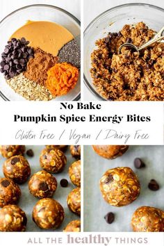 no bake pumpkin spice energy bites collage