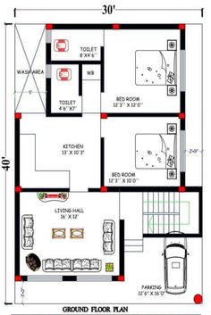 the floor plan for a house with two floors and three car garages on each side