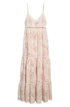 Add some charm to your wardrobe in this pretty floral maxi dress featuring darling details like a V-neckline, eyelet embroidery and scalloped lace trim. V-neck Adjustable straps Lined 100% rayon Hand wash, dry flat Imported Love Shack Fancy Maxi Dress, Lace Maxi Dress With Broderie Anglaise, Summer V-neck Maxi Dress With Scalloped Lace, Broderie Anglaise Maxi Dress, Spring Vacation Maxi Dress With Broderie Anglaise, Summer Maxi Dress With Broderie Anglaise, Spring Eyelet Maxi Dress, Bohemian Scalloped Lace Maxi Dress For Summer, Summer Broderie Anglaise Maxi Dress