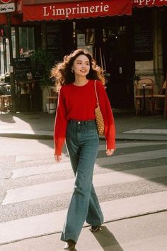 Red Sweater Outfit, Shein Clothing, Looks Street Style, Top 40, Red Sweater, Moda Vintage, Mode Inspo, Red Outfit, Inspired Outfits