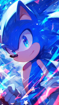 a sonic the hedgehog character with blue hair and stars in the sky behind it