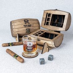 Searching for the perfect way to propose to your groomsmen or honor your best man? Look no further! Our whiskey glasses set in a wood barrel bar box is the ultimate gift for those special men by your side. Crafted with sophistication and style, this set is a timeless token of appreciation that they'll cherish long after the wedding day.  Crafted with precision and attention to detail, our engraved wood barrel box serves is the perfect presentation for your whiskey glasses set. Personalize it wit Groomsman Boxes, Godfather Proposal, Engraved Wood Coasters, Groomsmen Boxes, Groomsman Proposal Box, Glowforge Ideas, Groomsmen Proposal Gifts, Groomsman Proposal, Wood Barrel