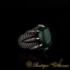 Silver Men Rings and Tasbeeh Shop - Boutique Ottoman Men Jewelry Silver For Men, Bohemian Style Rings, Green Agate Ring, Gold Finger Rings, Green Onyx Stone, Silver Handmade Jewelry, Costume Jewelry Rings, Average Weight, Green Agate