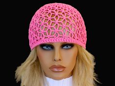 Stay stylish and elegant with this Pink summer hat, a perfect blend of vintage charm and handmade craftsmanship. Perfect for adding a touch of retro glamour to your everyday ensemble or for topping off your beach look with a bohemian flair. This crochet beanie is sure to make a statement wherever you go. Measurements: High - about 7.09 - 7.48 inches - 18- 19 cm Please convo me if you have any special requests for a different color or a different size.  This fitted hat will be shipped by Hellenic Summer Hat Crochet, Crochet Summer Hats, Beanie Fits, Retro Glamour, Mesh Hat, Hat Crochet, Summer Hat, Pink Summer, Crochet Beanie