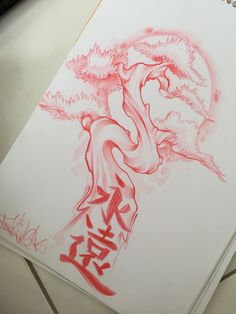 a drawing with red ink on white paper