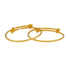 Beautify your little ones with the brilliance of this set of two, 22K yellow gold resizable bracelets for a baby from Virani Jewelers! Features: • Flawless yellow gold • Adjustable bands • Smooth finish bands • These bangles are suitable for kids and babies Virani Jewelers offers something special for all members of the family to enjoy, including babies. Browse and shop such special pieces as this pair of 22K yellow gold baby bangles which feature adjustable bands and a smooth gold finish. Wear Plain Gold Bangles, Kids Bangles, Baby Bangles, 22k Gold Jewelry, Bangles Set, Bangles Indian, Gold Bracelets, Gold Baby, Bangle Set