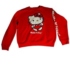 Hello Kitty Sweatshirt, Size M,Nwt Hello Kity Sweater, Red Cartoon Print Sweatshirt For Fall, Red Cartoon Print Tops For Winter, Red Trendy Sweater With Graphic Print, Red Long-sleeve T-shirt With Cartoon Print, Trendy Red Sweater With Graphic Print, Red Long Sleeve T-shirt With Cartoon Print, Trendy Red Crew Neck Sweatshirt, Trendy Red Cotton Sweatshirt