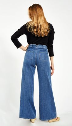 Washed Indigo Long Sabrina Pants – Loup Flattering Pants, City Model, Dark Indigo, Pants Large, Wide Belt, Denim Flares, Wide Leg Denim, Everyday Style, High Waisted Pants