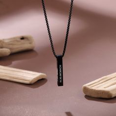 Looking for the perfect gift to celebrate something special with your husband or boyfriend? This 4 sides engraved custom black bar necklace is your stop. Definitely makes him fall for you. ♥ All 4 sides of this custom black bar necklace for men can be engraved. S I Z E ∙ AND ∙ M A T E R I A L S ■ Pendant Size: 1.18 Inch x 0.19 Inch / 30mm x 5mm ■ Chain Length: 16″ (40cm), 20″ (50cm) M A T E R I A L ■ This Black Bar Necklace for men made of high quality 316L surgical Stainless Steel ■ Designed to Cheap Round Pendant Necklace For Father's Day, Cheap Personalized Name Necklace For Father's Day, Everyday Black Engraved Necklaces, Everyday Black Engraved Necklace, Personalized Black Spiritual Necklaces, Personalized Spiritual Black Necklaces, Minimalist Black Jewelry For Father's Day, Minimalist Black Engraved Necklaces, Minimalist Black Engraved Necklace