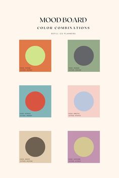 the cover of mood board's color combinations is shown in different colors and shapes