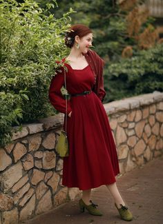 Elegant Red Swing Dress Midi Dress Long Sleeve Dress Spring - Etsy Elegant Winter Dress With Square Neck, Chic Winter Dress With Square Neck, Elegant Square Neck Fall Dresses, Winter Solid Midi Dress With Square Neck, Winter Midi Dress With Square Neck In Solid Color, Square Neck Long Sleeve Dress For Fall, Elegant Long Sleeve Square Neck Dress For Spring, Formal Square Neck Midi Dress For Fall, Square Neck Midi Dress For Formal Fall Occasion