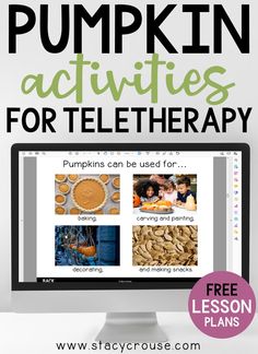 pumpkin activities for teletherapy with text overlay