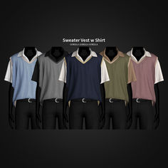 six different colored polo shirts on mannequins in front of a black background