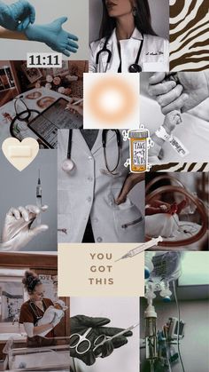 a collage of photos with different things in the middle and one person holding a stethoscope