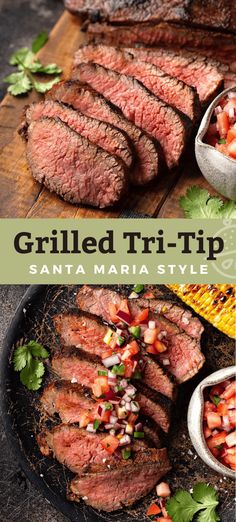 grilled tri - tip steak with salsa on the side