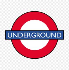 an underground sign with the word underground in blue and white on it's side