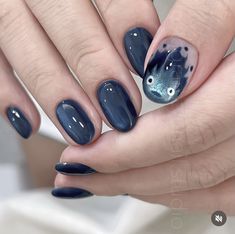 Astral Nail Art, New Years Nail Designs Cat Eye, Blue Builder Gel Nails, Calcifer Nail Art, Rock Inspired Nails, Nail Art Regular Polish, Ceramic Nails Design, Howls Moving Castle Nails Simple, Japanese Winter Nails