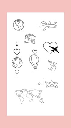 an image of some different things in the air on a white sheet with pink border