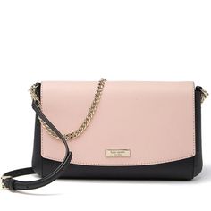 Sized Right For Day-To-Dinner Elegance, This Gorgeous Leather Clutch Can Be Worn As A Top Handle/ Shoulder Bag Or A Crossbody Via Its Long Leather Strap. From Kate Spade. - Colour: Warm Vellum/ Black - Crossbody/ Shoulder/ Top Handle/ Evening/ Clutch Bag - Cross-Hatched Calf Leather With Matching Trim - Light Gold Ksny Signature Plaque - Chain Shoulder/ Top Handle Strap - Detachable, Adjustable Leather Shoulder Strap - Magnetic Snap Flap Closure - 1 Interior Zip Pocket; 1 Interior Slip Pocket - Elegant Kate Spade Pouch Shoulder Bag, Pink Kate Spade Shoulder Bag For Evening, Kate Spade Pink Bags For Evening, Elegant Kate Spade Bag With Magnetic Closure, Pink Kate Spade Bag For Evening, Pink Kate Spade Evening Bag, Elegant Pink Leather Evening Bag, Formal Pink Leather Evening Bag, Pink Leather Evening Bag With Detachable Strap