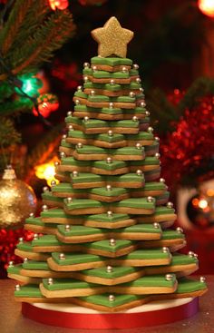 a christmas tree made out of cookies on a table