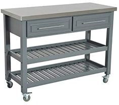 a gray kitchen island with two drawers