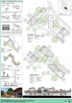 an architectural diagram shows the various sections of a building and its surroundings, including several different areas