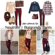 Cranberry Pants Outfit Fall, Burgundy Corduroy Pants Outfit, Burgundy Pants Outfit Work, What To Wear With Burgundy Pants, Burgandy Pants Outfits, Sc Outfits, Cranberry Pants, Apple Body Shape Clothes, Burgundy Pants Outfit